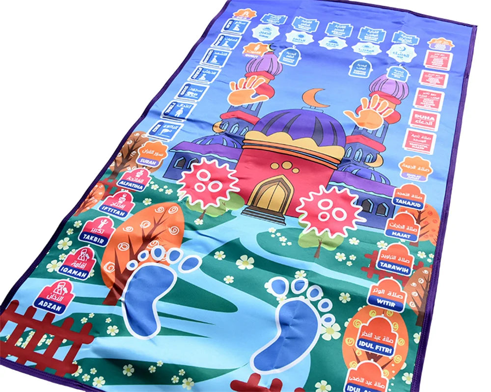 Islamic Interactive Prayer Rug Muslim Carpet for Children Worship Salat Musallah Praying Mats Electronic Digital Speaker Box Kid